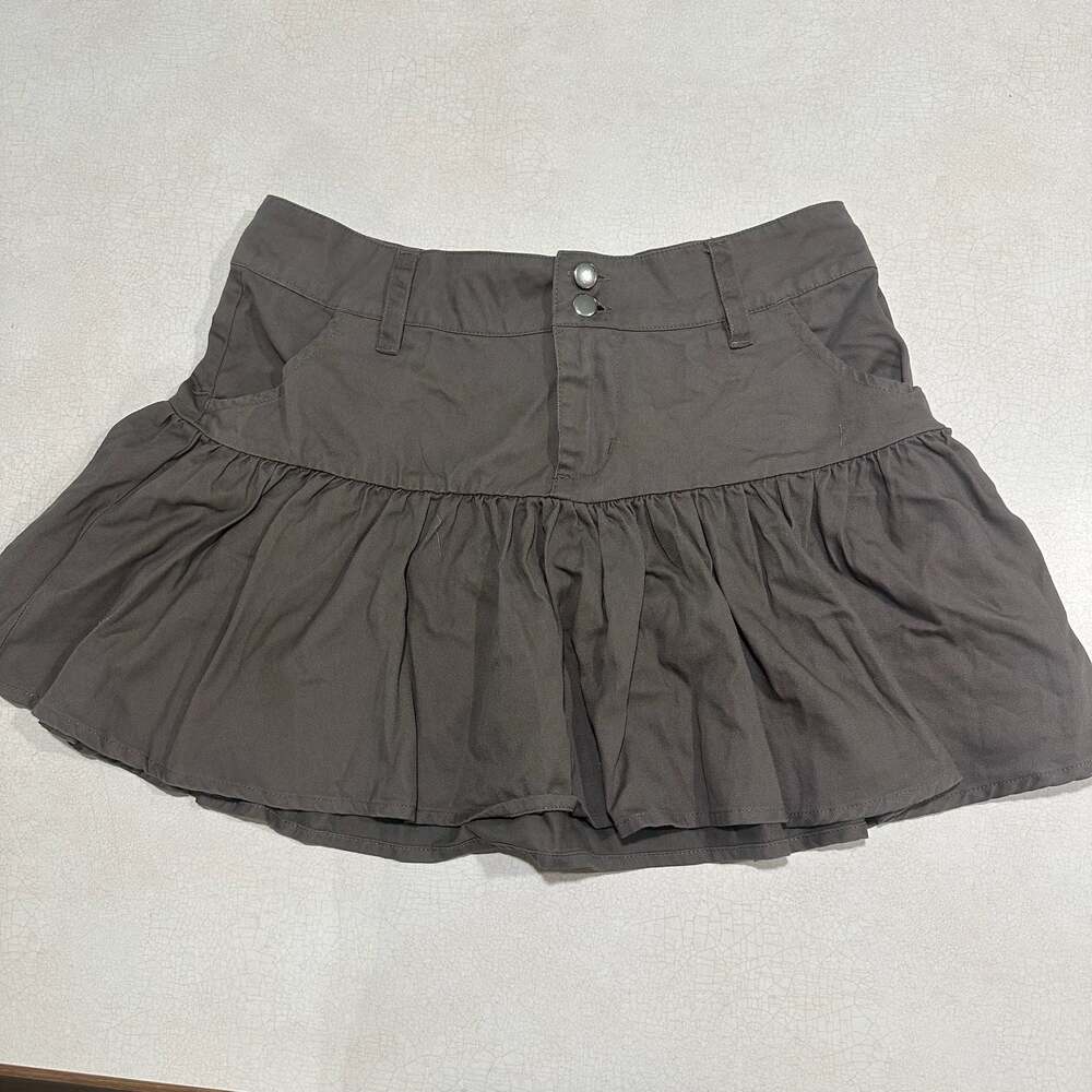 NWT Thorn & Fable Grey Low Rise Wide Yolk Double Belt Mini Skirt